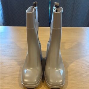 Nasty Gal Cream Winter Rain Boots Mid-Calf Pull-On